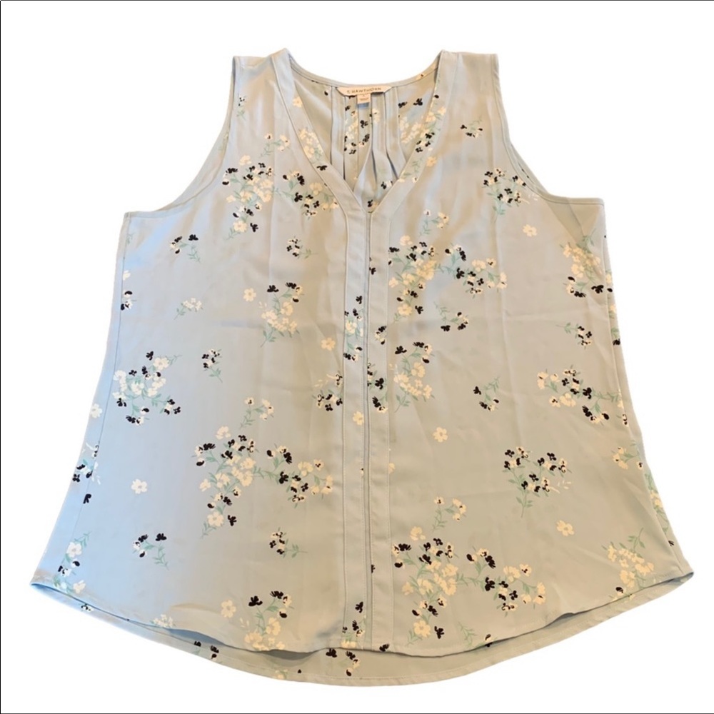 41 Hawthorn top, blouse, light blue floral, size L